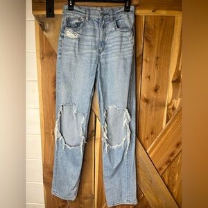 American Eagle Highest Rise Baggy Straight Distressed Jeans size 2